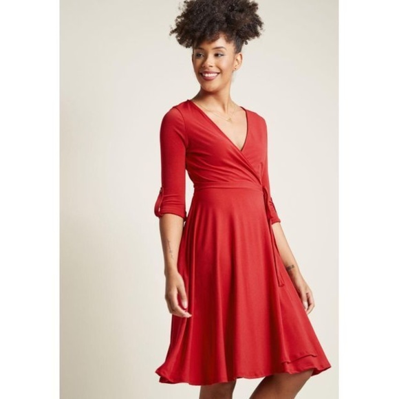 Modcloth Wrap Dress Womens Medium Red ...